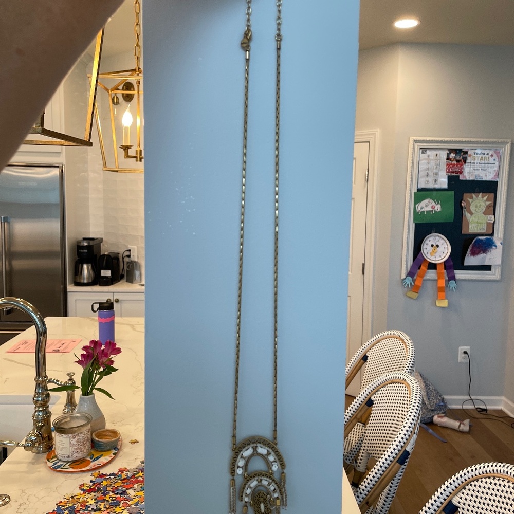 Stella and Dot Long gold chain with white beads necklace